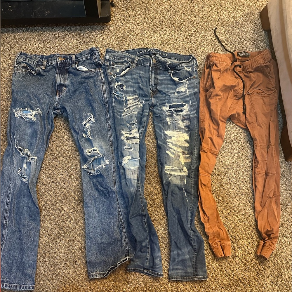 American Eagle Outfitters Men's Blue and Tan Jeans Set